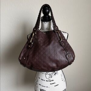 Vintage Gucci Brown Leather Guccissima Monogram Shoulder Bag